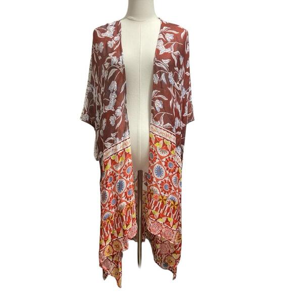 Yak & Yeti Boho Kimono Cardigan One Size Floral Patchwork 100% Viscose NWT - Picture 2 of 7